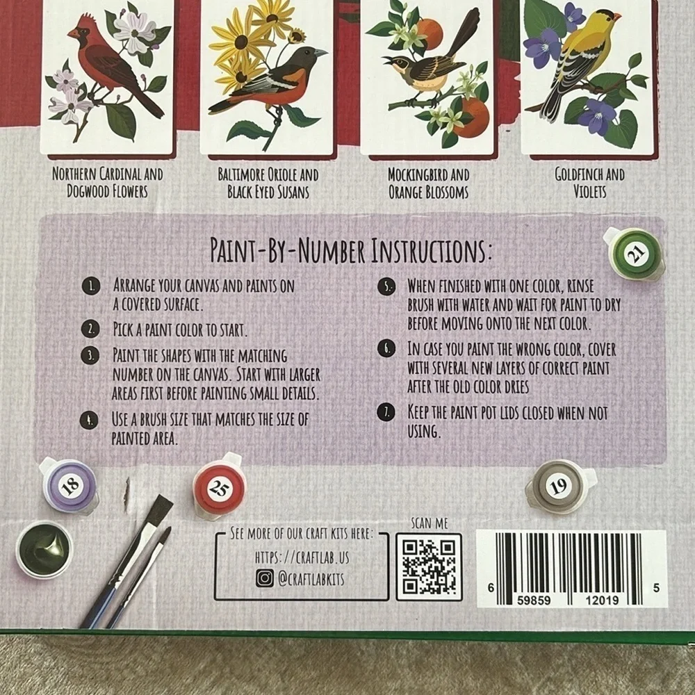 NIB CraftLab Paint by Numbers Kit Northern Cardinal & Dogwood Flowers DIY Canvas
